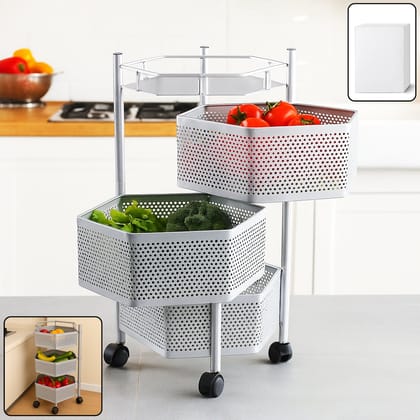 Premium 3-Layer Hexagon Kitchen Storage Trolley with Wheels (1 Pc)