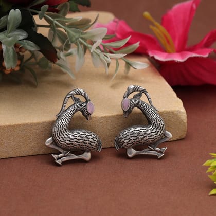 Pink Color Oxidised Earrings-Earring Length: 3.50 CM x Width: 2.50 CM / Pink / Brass With Good Quality Silver Plated