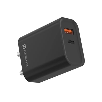 Portronics Adapto 45 20W Mach USB and Type-C Dual Output Super Fast Charger (Black)