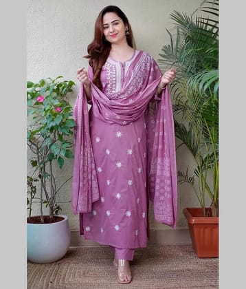 Royal Export Viscose Embroidered Kurti With Pants Women's Stitched Salwar Suit - Purple ( Pack of 1 )
