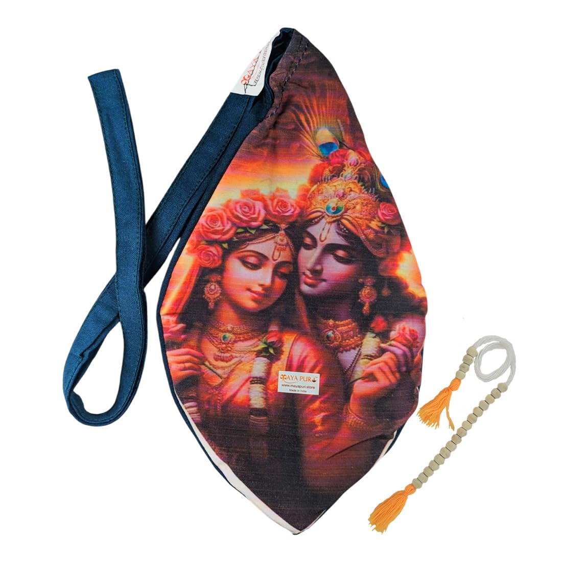 MAYAPURI Pure Cotton Multicolor Radha Krishna Printed Japa Bag, Beads Bag or Chanting Bag with Zip Pocket and Sakshi Mala Counter (Pack of 1, Multicolor)
