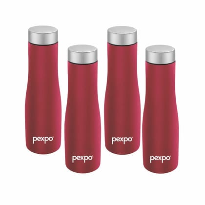 PEXPO Stainless Steel Fridge Water Bottle, 750 ml, Pack of 4, Crimson Red, Monaco | Eco-Friendly & Leak-Proof Water Bottle