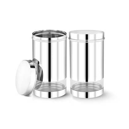 MAXIMA Sunshine Stainless Steel Canister - 1200ml  Set of 2  | Elegant Circular Design for Tea, Coffee | Airtight Kitchen Storage Container