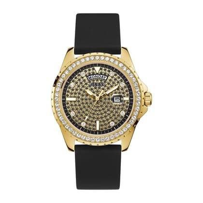 Guess Golden Dial Men Silicone Strap Analog Watch - GW0396G2-Gold