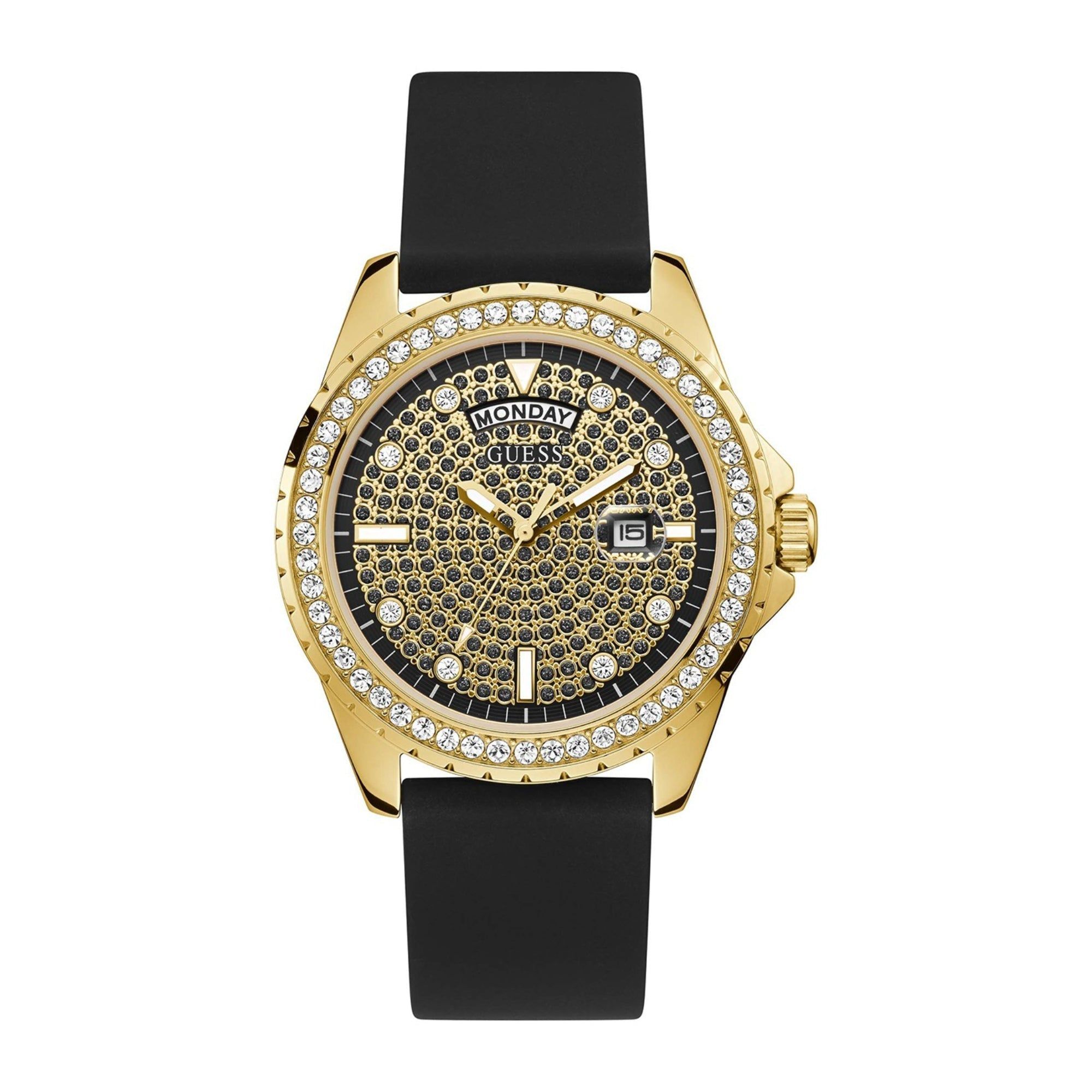 Guess Golden Dial Men Silicone Strap Analog Watch - GW0396G2-Gold