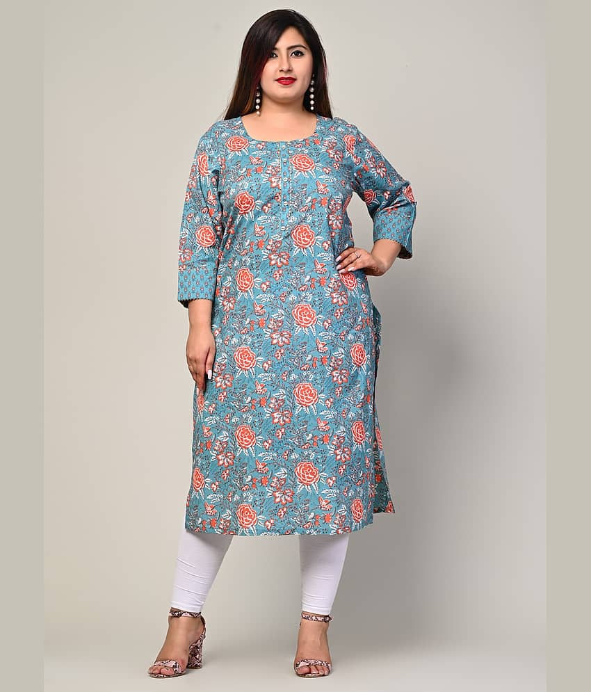 Swasti - Blue Cotton Women's Straight Kurti ( Pack of 1 )