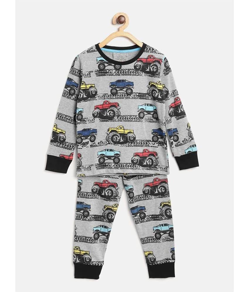 Lazy Shark Pack of 1 Boys Cotton Blend Nightsuit Set ( Grey )