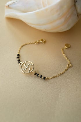 Swastik Gold Plated Sterling Silver Chain Kids Nazariya Bracelet-Gold / 4 inches adjustable upto 5 inches