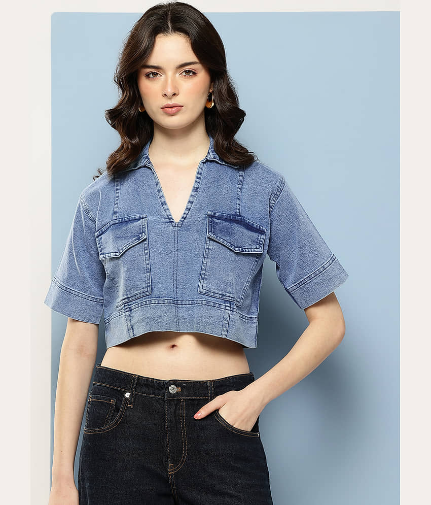 Aarika Women's Denim Regular Top ( Blue )