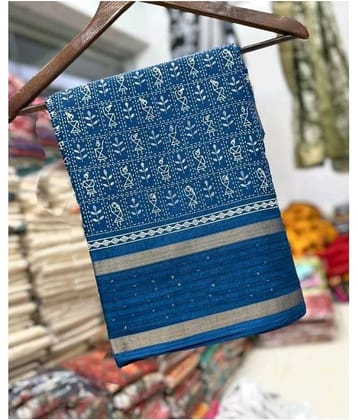 Bhuwal Fashion Art Silk Printed Saree With Unstitched Blouse Piece ( Turquoise )