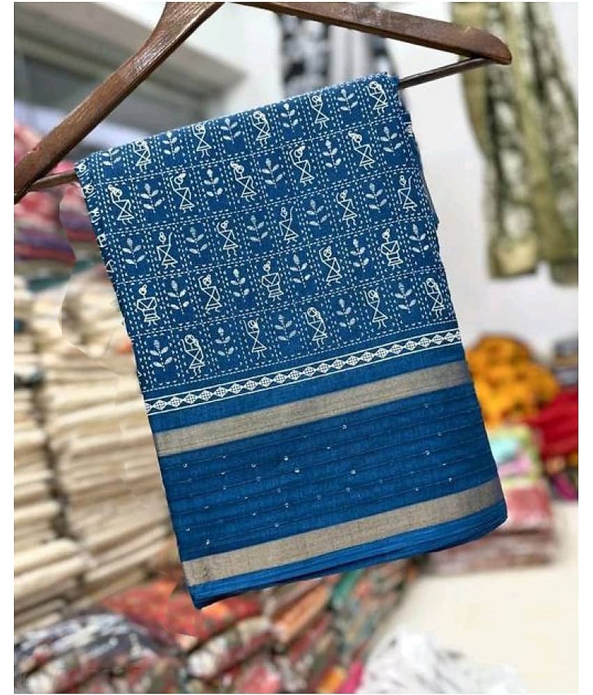 Bhuwal Fashion Art Silk Printed Saree With Unstitched Blouse Piece ( Turquoise )