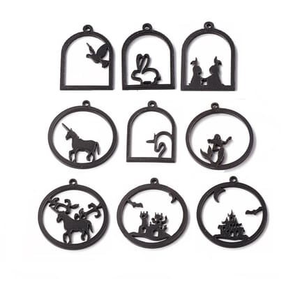 Acrylic Pendant Bezel Blanks (10 Pieces) 3 to 4.5 CM Range Mixed Animal Shapes Bases Black For Resin Jewellery Making DIY Crafts-9 Pieces (Mixed Animal Cartoon Shapes) [#1t]