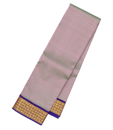 Grey Handloom Kanchipuram Korvai Silk Saree With Purple Border-Grey