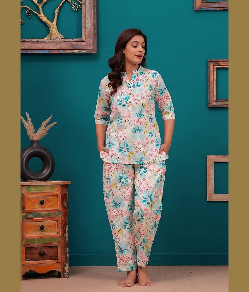 Nevisha Style Women Printed Kurta With Trousers Co-Ord Set ( Lavender )