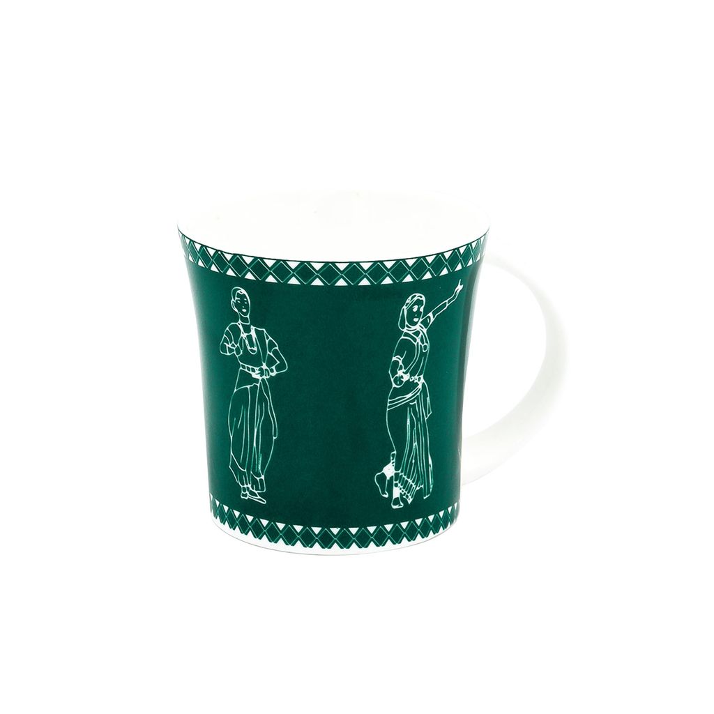 Femora Classical Dancers Pattern Tea Cups, Ceramic Tea Cups, Coffee Mugs (160 ml) - 6 Pcs Set (Green)