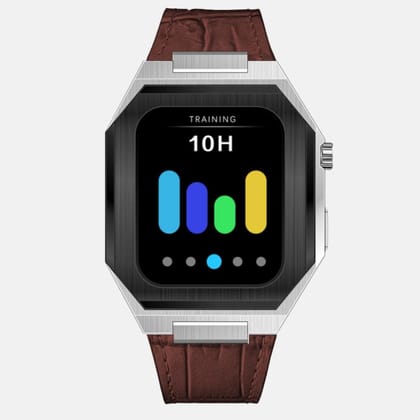 44MM Dual Tone Silver Luxury Edition iWatch Case: Leather Strap-Brown Leather