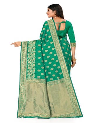 Women's Banarasi Silk Designer Weaving Saree with Unstitched Blouse (Green, 5.50 Mtrs)