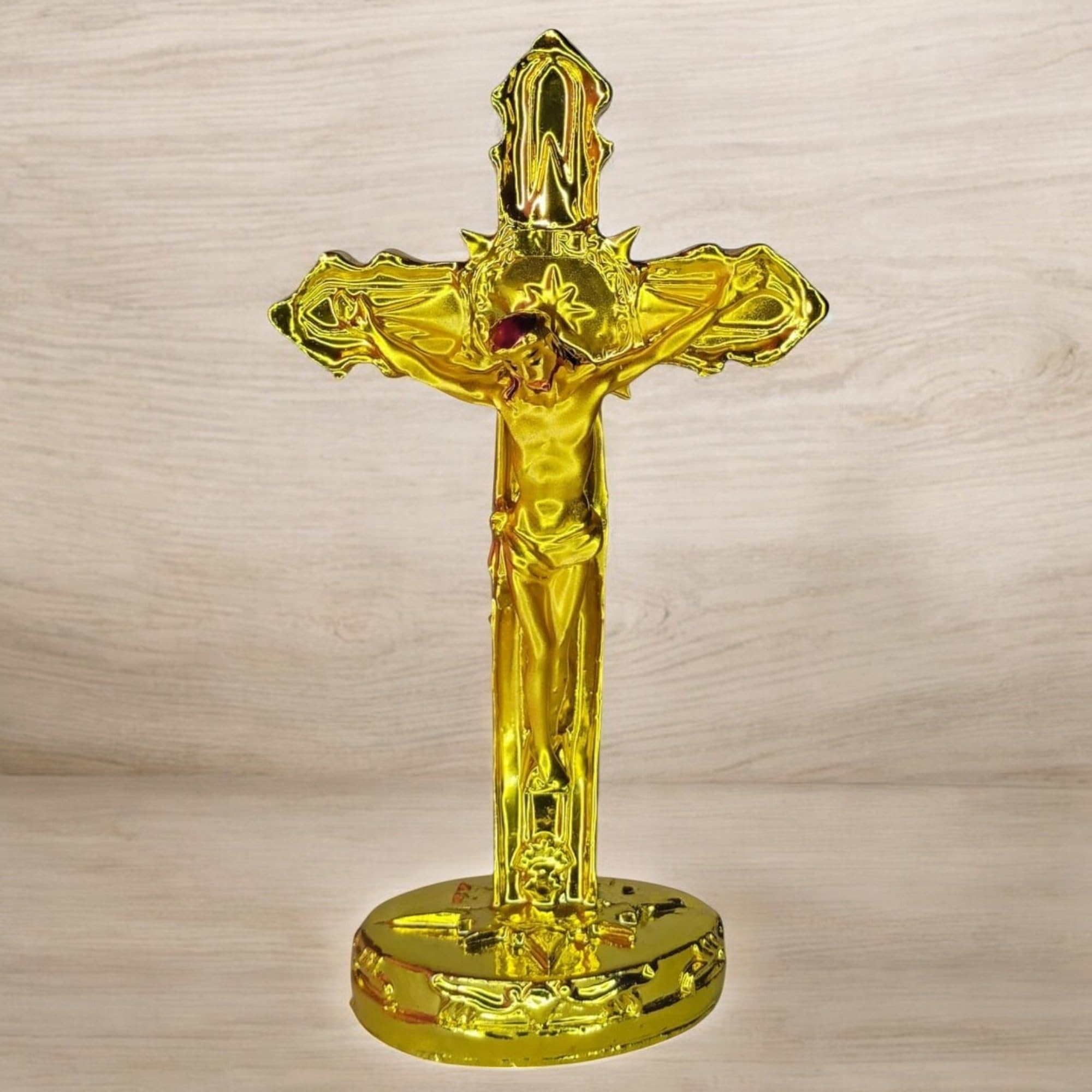 AMS Antique Gold-Plated Jesus Christ Holy Cross Idol � 14x5x4.5 cm | Premium Figurine for Home, Office, Prayer Room, Worship, Decoration & Gifting