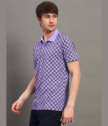 GET GOLF Men Cotton Blend Regular Fit Checks Polo T Shirt ( Lavender )