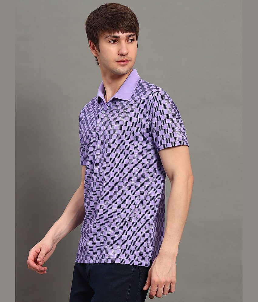 GET GOLF Men Cotton Blend Regular Fit Checks Polo T Shirt ( Lavender )