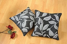 Amodini Leaf Embroidery Cushion Cover (Set Of Two)-16 x 16 in / Black / Black