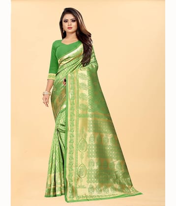 Gazal Fashions Banarasi Silk Embellished Saree With Unstitched Blouse Piece ( Pink )