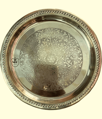 Puja Thali with Flower Embossed Design 7" INCH (GOLD)