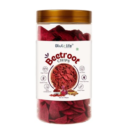 Blute life Millet/Healthy Chips | High In Protein | High Fiber | Calcium Rich | Low Cholestrol | BPA Free Jar | Reusable Jar | No Palm Oil | Finger Millet Crunch for Healthy Munching | 150g Pack (Super Crunchy Baked BeetRoot Masala Chips)