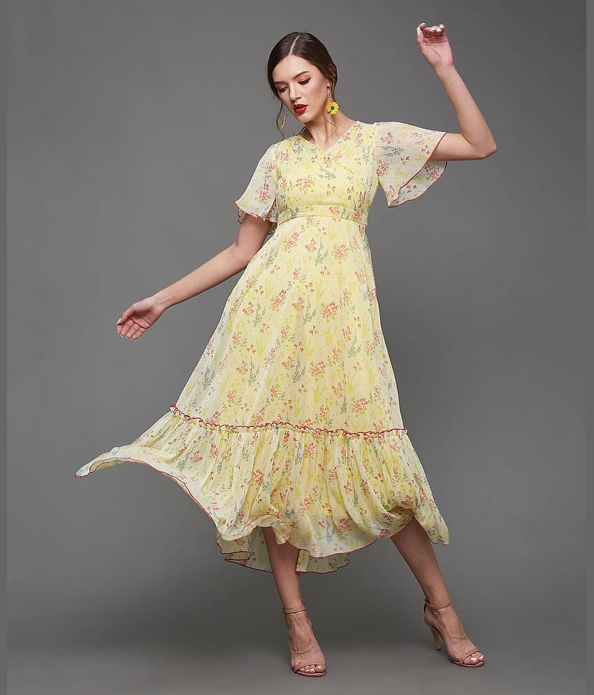 Miss Chase Women Chiffon Printed Fit & Flare Dress ( Multicolor )