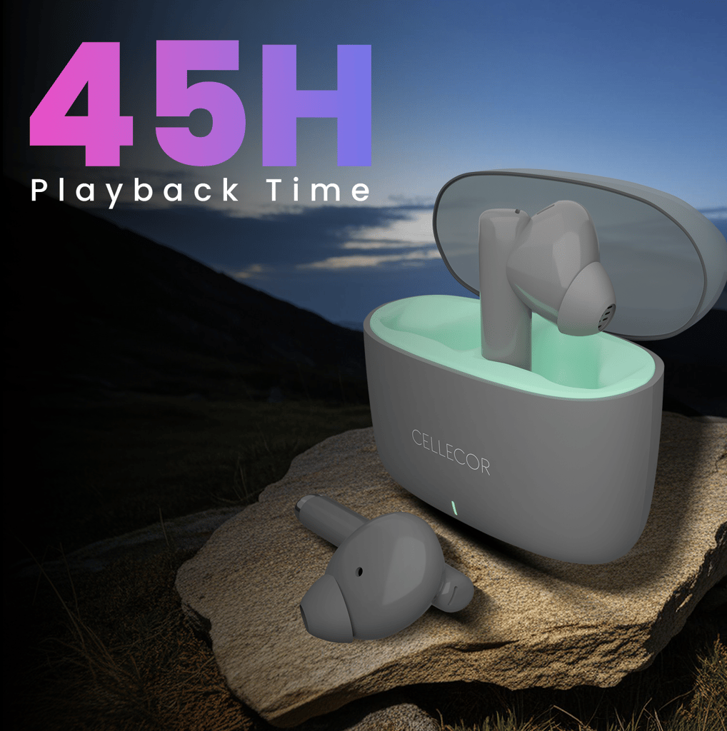 Cellecor BroPods CB11 TWS With 45 Hrs, ENC, 13mm Driver, BT v5.1, Voice Assistant, IPX4 Bluetooth-Grey