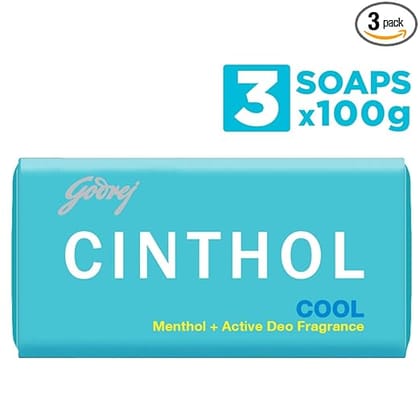 Cinthol Cool Menthol + Active Deo Fragrance Soap, 99.9% Germ Protection, 100 g (Pack of 3)