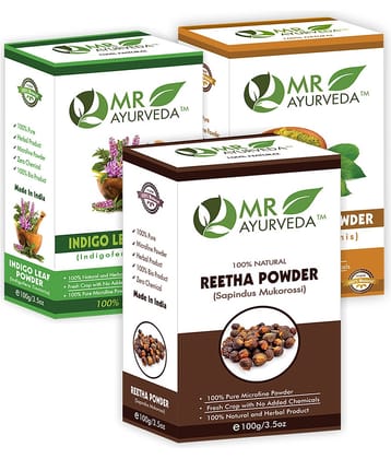 MR Ayurveda Indigo, Henna and Reetha Powder Hair Scalp Treatment 300 g Pack of 3