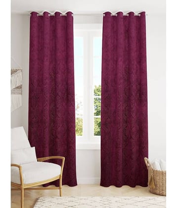 Homefab India SelfDesign Blackout Eyelet Window Curtain 5ft (Pack of 2) - Wine