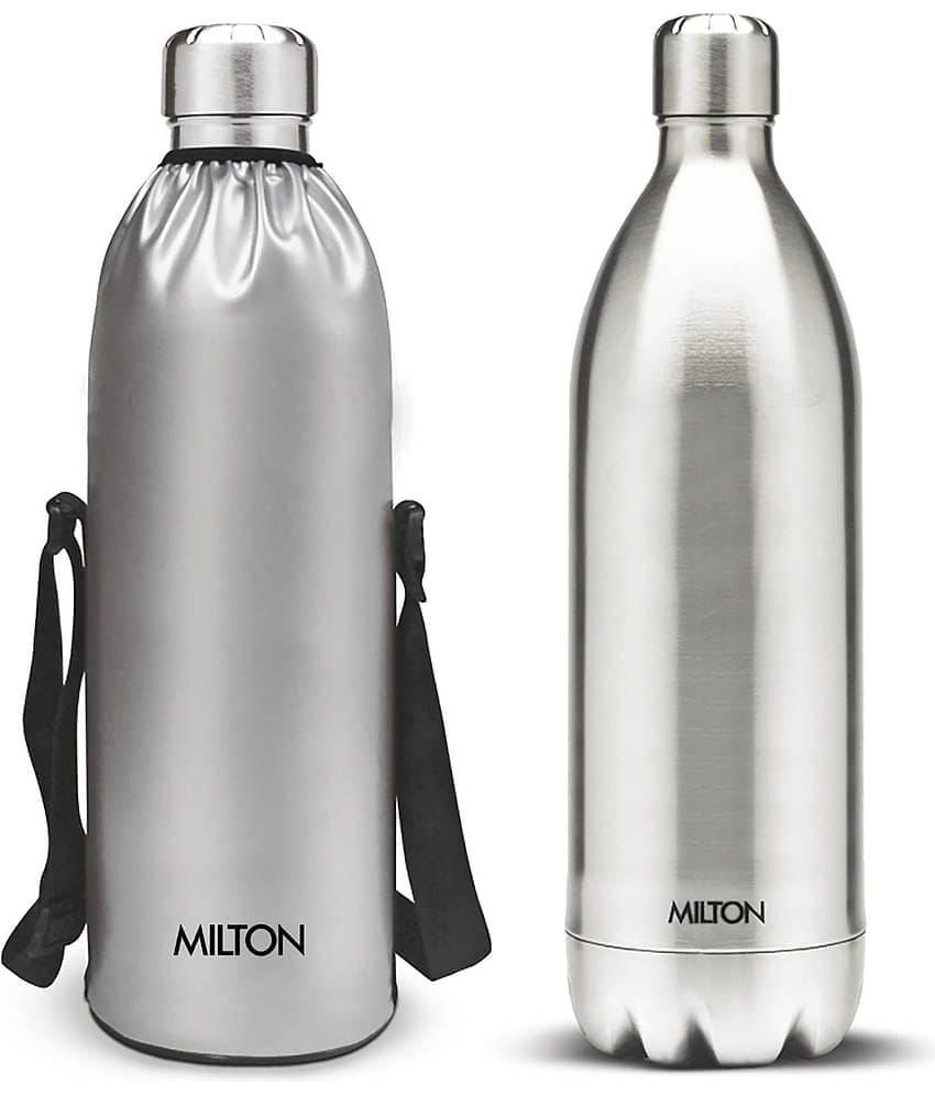 Milton Duo DLX 1500 Thermosteel 24 Hours Hot and Cold Water Bottle with Bag, 1500 ml, Silver