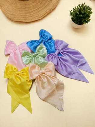 Satin Hair Bow Clips - Set of 7