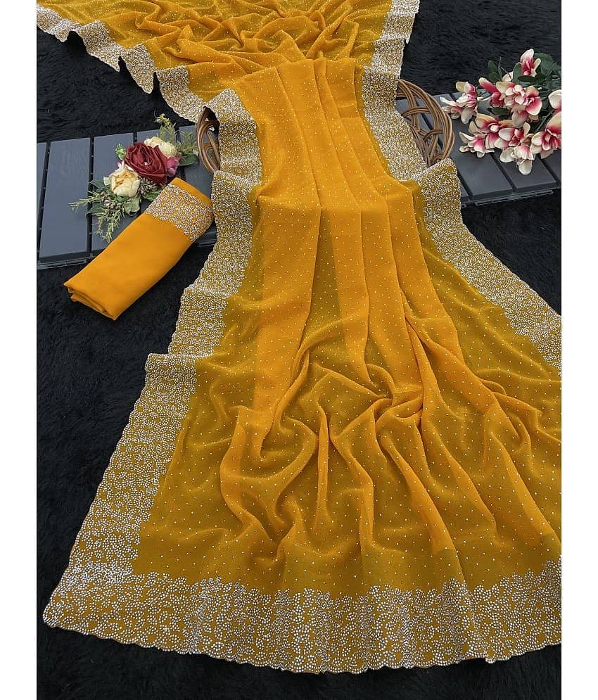 Gullak Georgette Embellished Saree With Unstitched Blouse Piece ( Yellow )