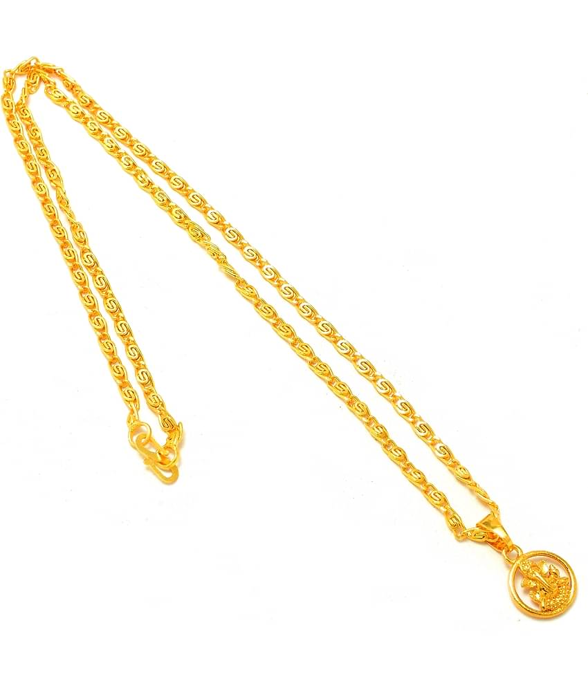 Jewar Mandi Lord Ganesh Ji Gold Plated Circle Locket/Pendant with Link Chain Daily use for Men, Women & Girls, Boys