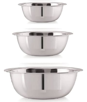 Dynore Stainless Steel Plain Serving Bowl 18 cm ( Set of 3 ) Silver