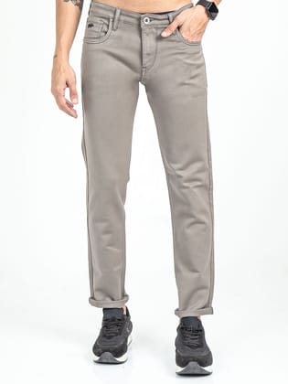 Men's Khakhi Slim Fit Mid-Rise Knitted Jeans | Cactus-30