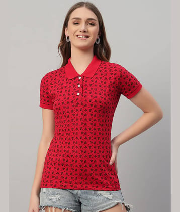XYRIS Women Cotton Blend Printed Regular Fit Polo Collar T-Shirt ( Red )