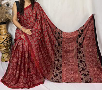 Ajrakh Print Modal Silk Style 28-Ajrakh Print
