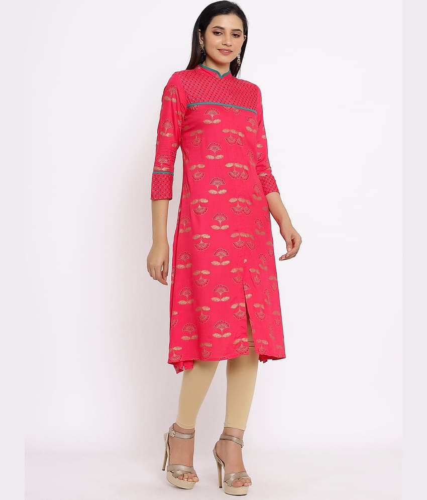 FabbibaPrints - Red Rayon Women's Front Slit Kurti