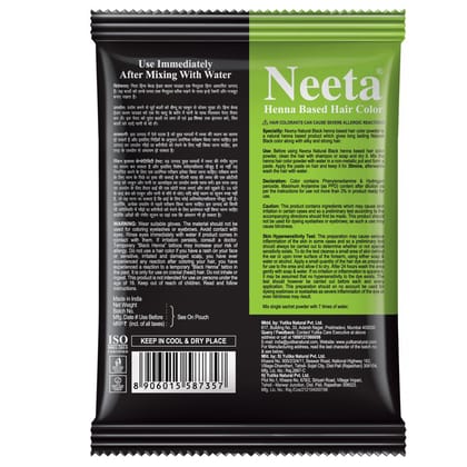 Neeta Henna Based Hair Color Natural Black 10g Pack of 10, Silky and Shiny Powder Hair Colour with Benefits of 5 Natural Herbs