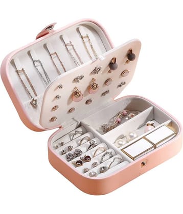 Jewellery Organiser PU Leather Zipper Portable Storage Box Case with Dividers Container for Rings, Earrings, Necklace Home Organizer, Pink
