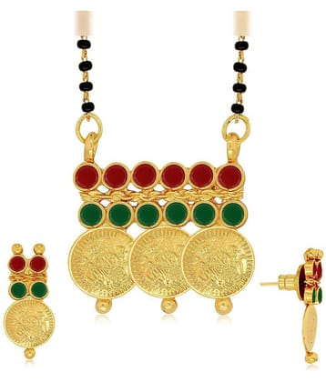 Spargz Brass Gold Plating Stones Studded Multi Coloured Mangalsutra Set