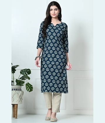 AMTHI 100% Cotton Printed Straight Women's Kurti - Teal ( Pack of 1 )