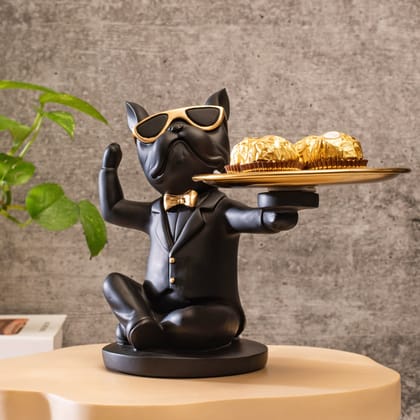 Sturdy Dog Statue With Tray-Black