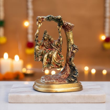 Brass Radha Krishna Idol With Tree - Decorative God Statue, Height : 7 Inch (BSMAS1256 C)
