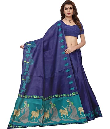 Aadvika Art Silk Printed Saree With Unstitched Blouse Piece ( Blue )