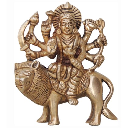 Brass Durga Ji God Idol Statue - Premium Handcrafted Brass Showpiece, Height : 4 Inch (BSMAS745 A)